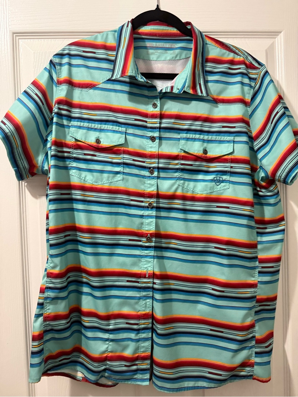 Women’s Ariat Tek Striped Short-Sleeve Button-Up Shirt - Aqua Multi